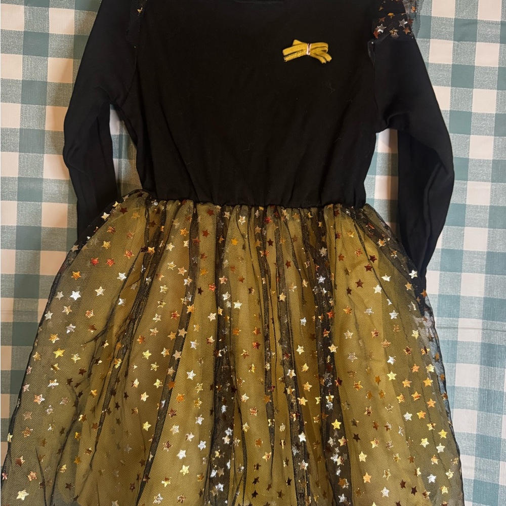 PatPat Black and Gold Starry Kids Dress